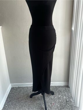 Sleek Black Maxi Skirt with Wrap Front